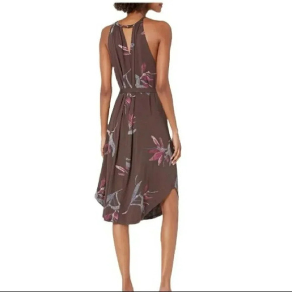 Lucky Brand M brown floral sleeveless halter neck dress with scoop hem - Picture 3 of 8